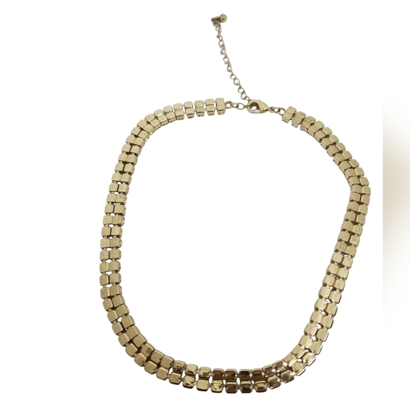 VINTAGE GOLDTONE MESH CHAIN & CRYSTAL CHOKER STYLE NECKLACE - Picture 7 of 7